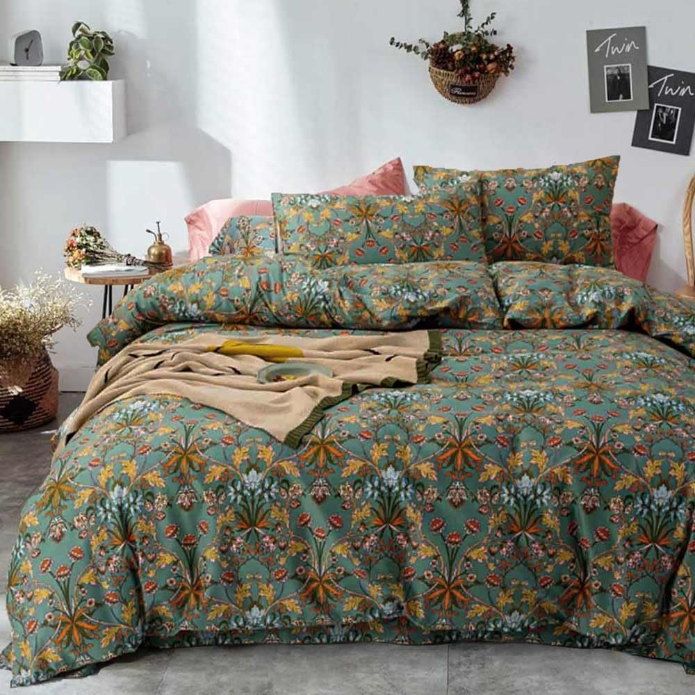 Bohemian Duvet Cover Queen Size Boho Paisley Green Floral