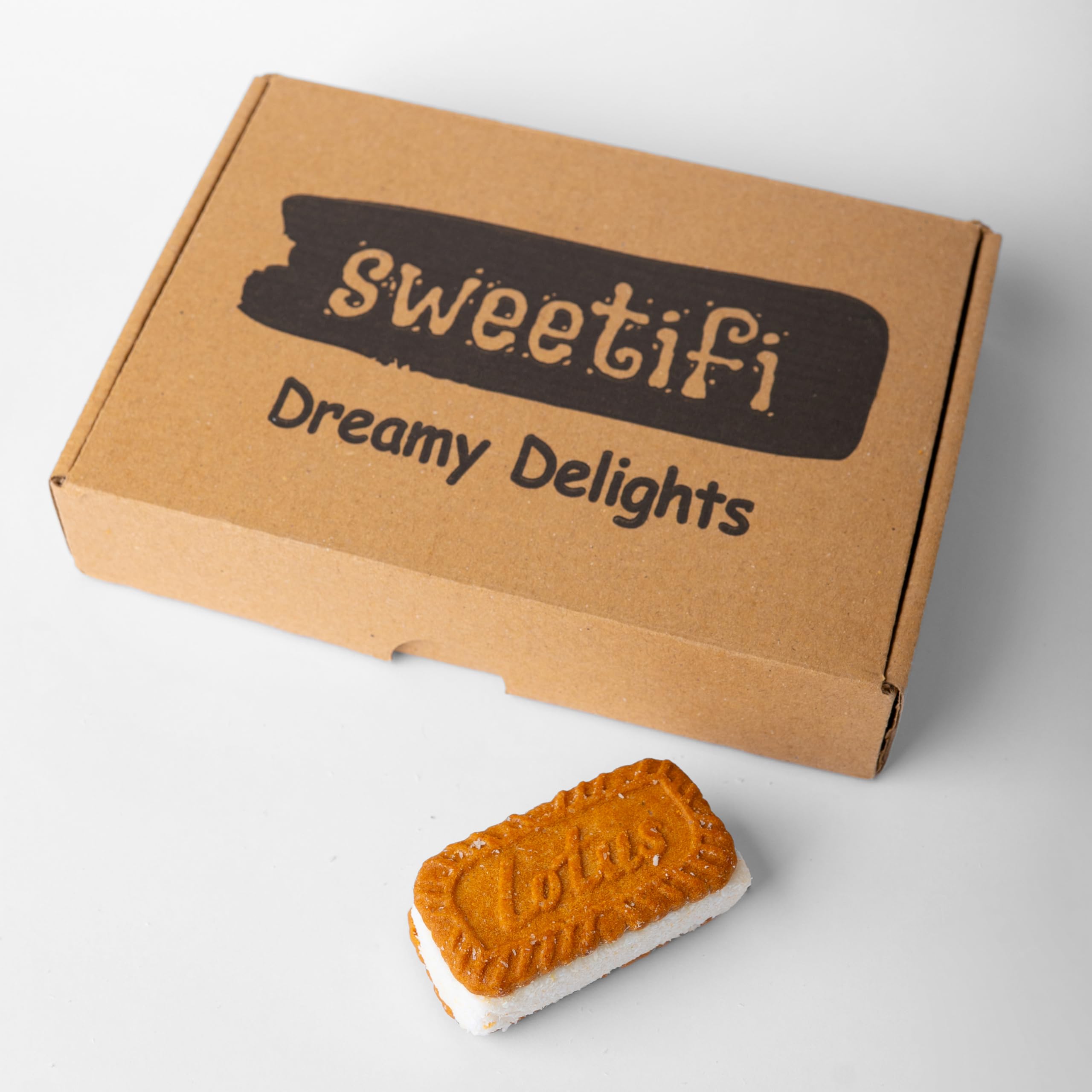 Sweetifi Biscoff Bisküvili Lokum, Gurme Biscoff Kurabiyeli Lokum Sandviç, Sade Türk Lokumu Dolgulu B