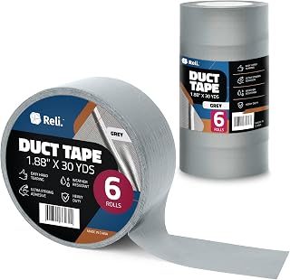 Reli. Duct Tape, Grey | 1.88" x 180 Yards Total (6 Rolls, 30 Yds Each) |Heavy Duty Duct Tape - Waterproof, Tear by Hand |Silver Duct Tape for Repairs, Construction, Bundles, Piping, Box Sealing (Grey)