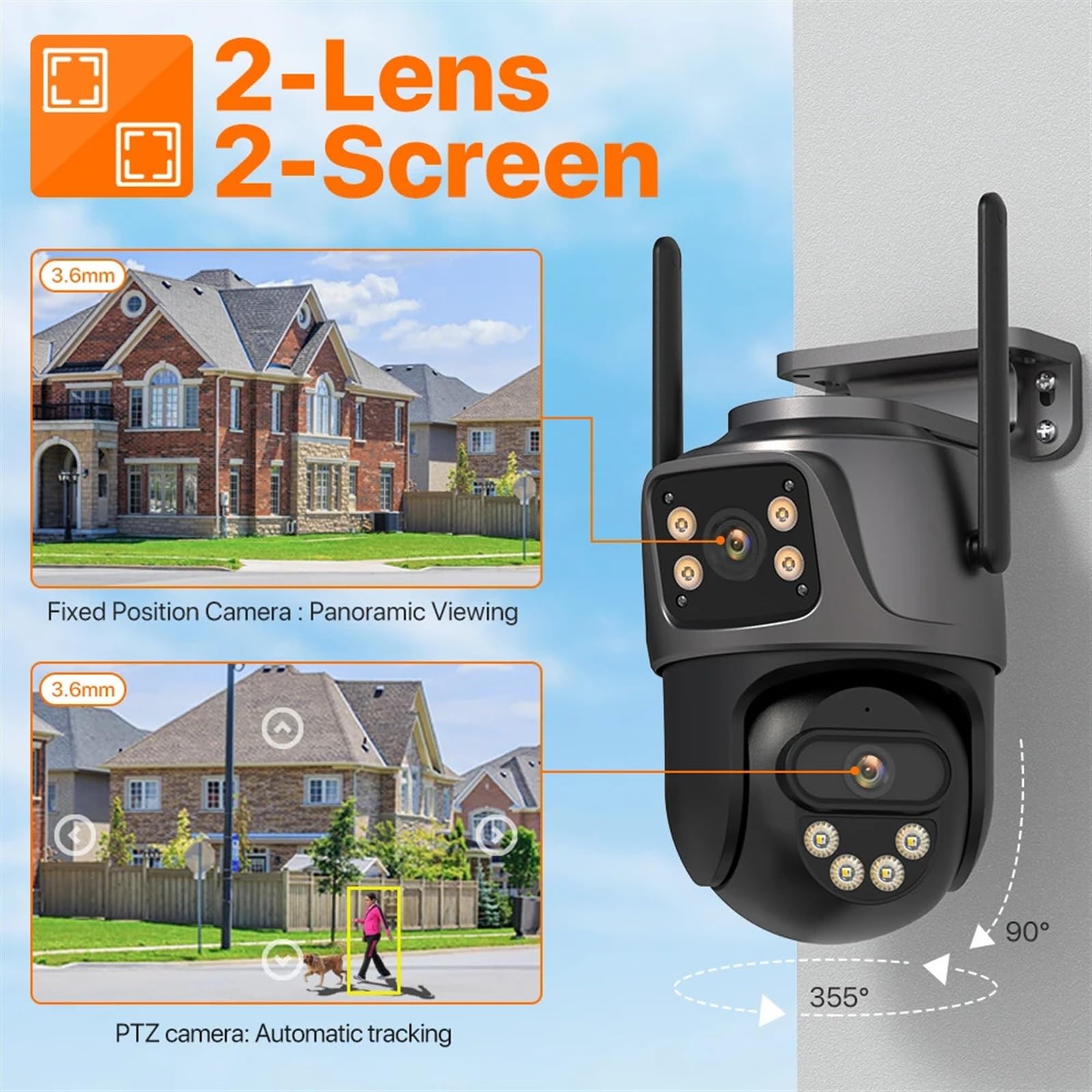 Kamera PTZ 4K 8MP HD Zewnętrzny podwójny obiektyw Podwójny ekran Zewnętrzna kamera Wi-Fi Automatyczne śledzenie Nadzór bezpieczeństwa ulicznego P2P Łatwa instalacja(8MP NO Card)