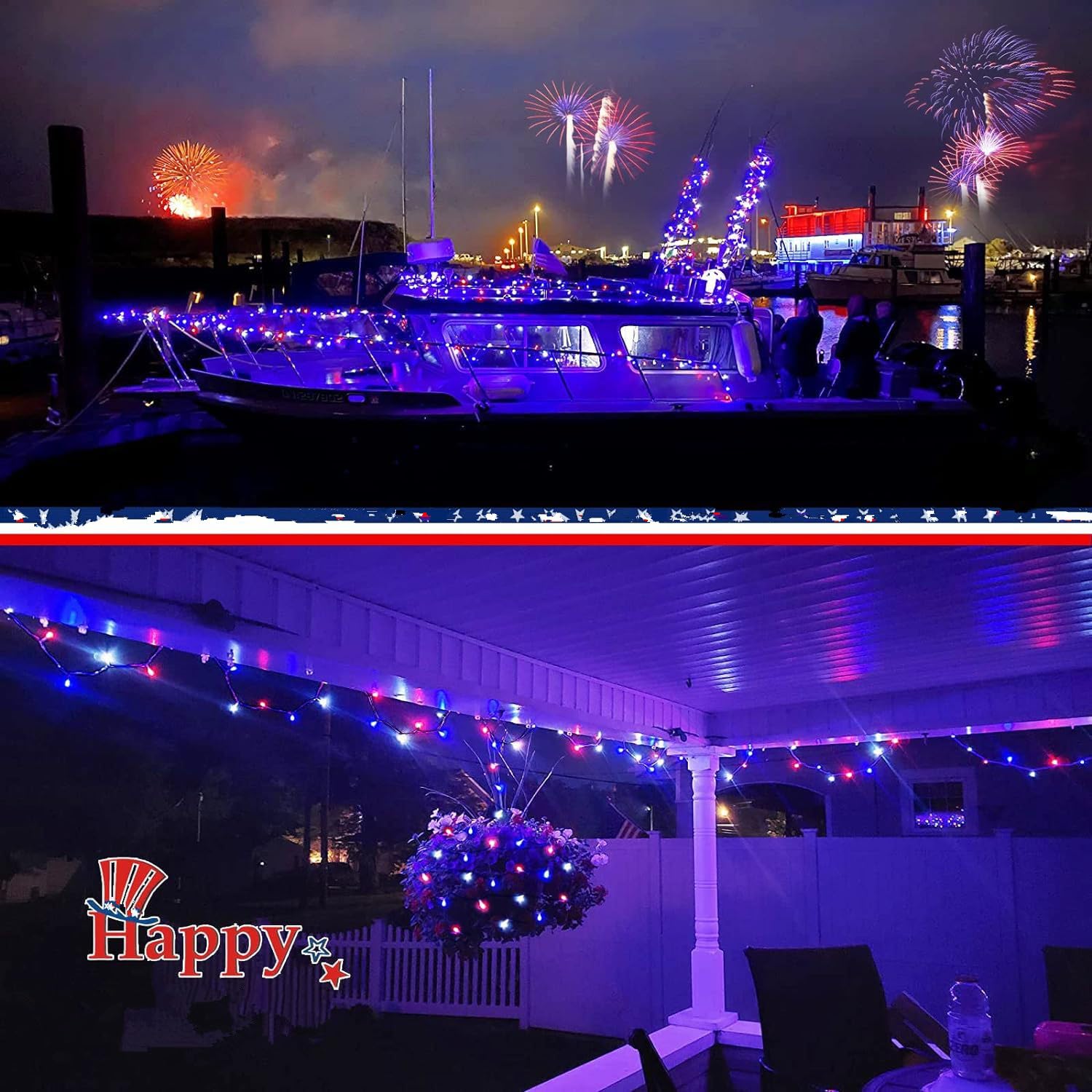 2 Pack Solar String Lights, 11M 60LED Solar Christmas Light String 8 Modes Fairy Waterproof Lights para la decoración de la boda del jardín de Navidad (Rojo + blanco + azul)
