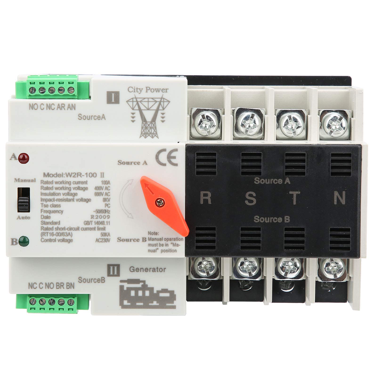 JeanokoW2R-100 Dual Power Automatic Transfer Switch Din Rail Mounted Power Transfer Switch for PZ30 Distribution Boxes