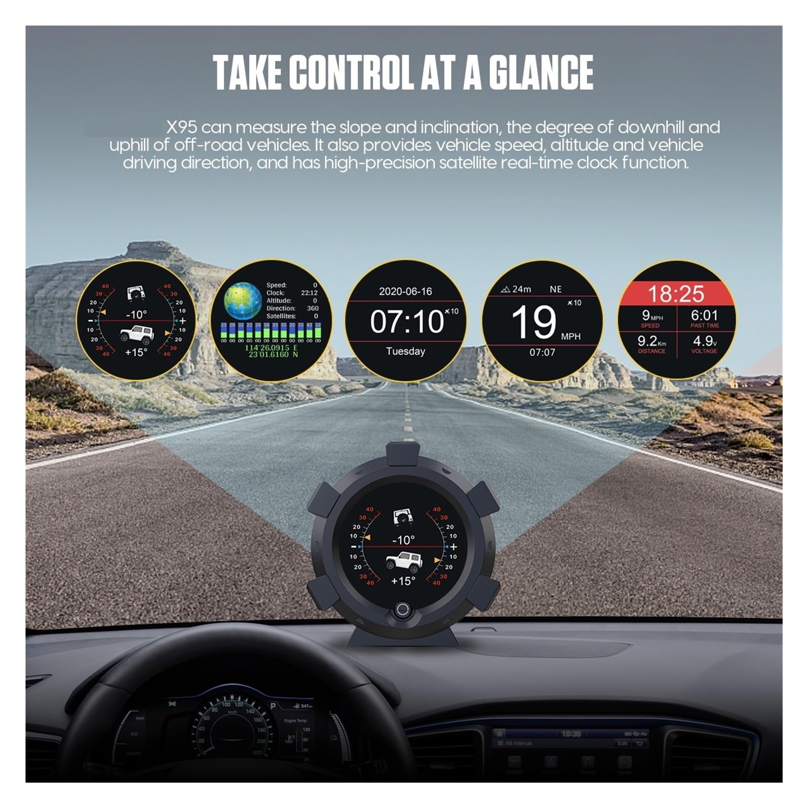 X95 GPS For Coche Medidor De Velocidad Inclinómetro Medidores De Pendiente Vehículo Todoterreno Multifunción HUD Head Up Display Velocímetro 4x4