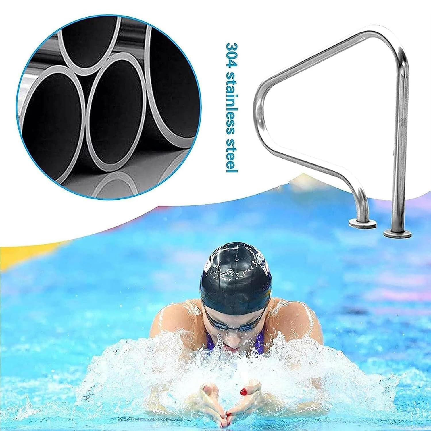 Barandilla de Piscina, pasamanos, pasamanos Alto para Piscinas, barandilla de Escalera para Piscinas enterradas, barandilla de Acceso, asa para Escalera de Piscina, Acero Inoxidable 304, 1 m