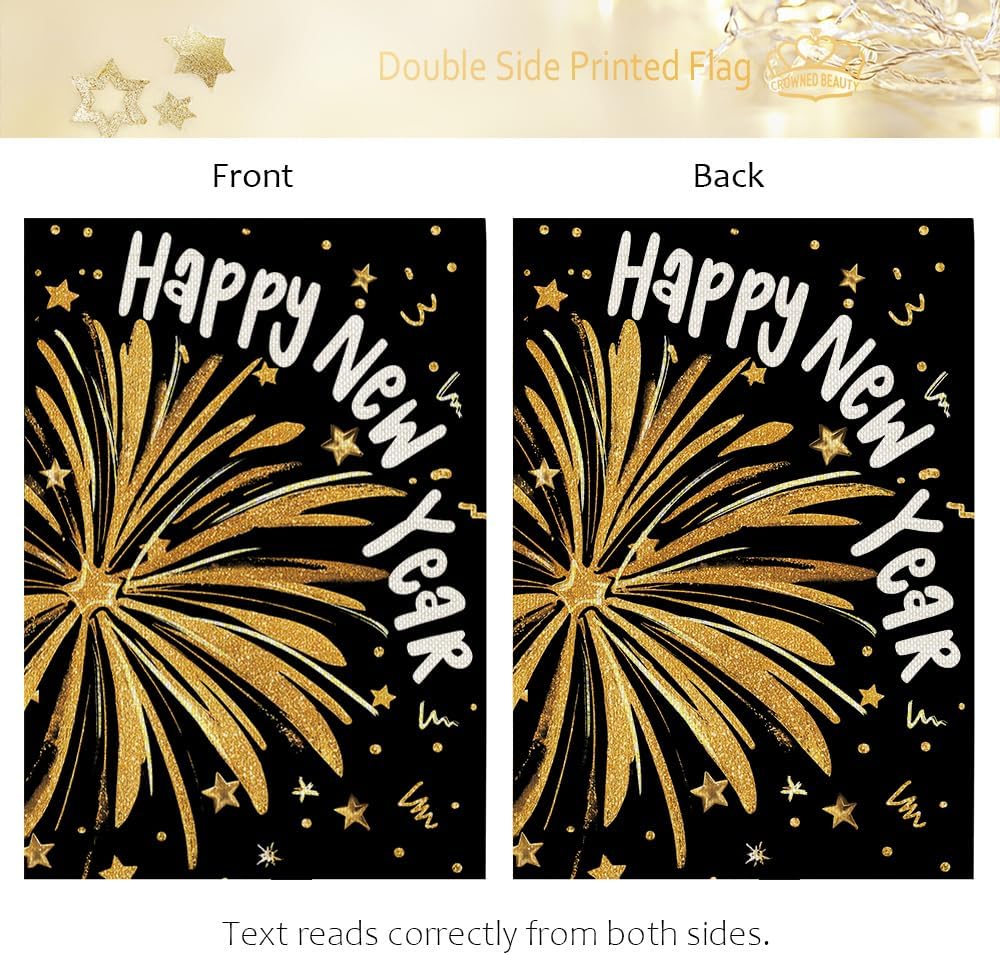 CROWNED BEAUTY Happy New Year Garden Flag 12x18 Inch Double Sided Holiday Small Yard Decoration for Outside - Image 5