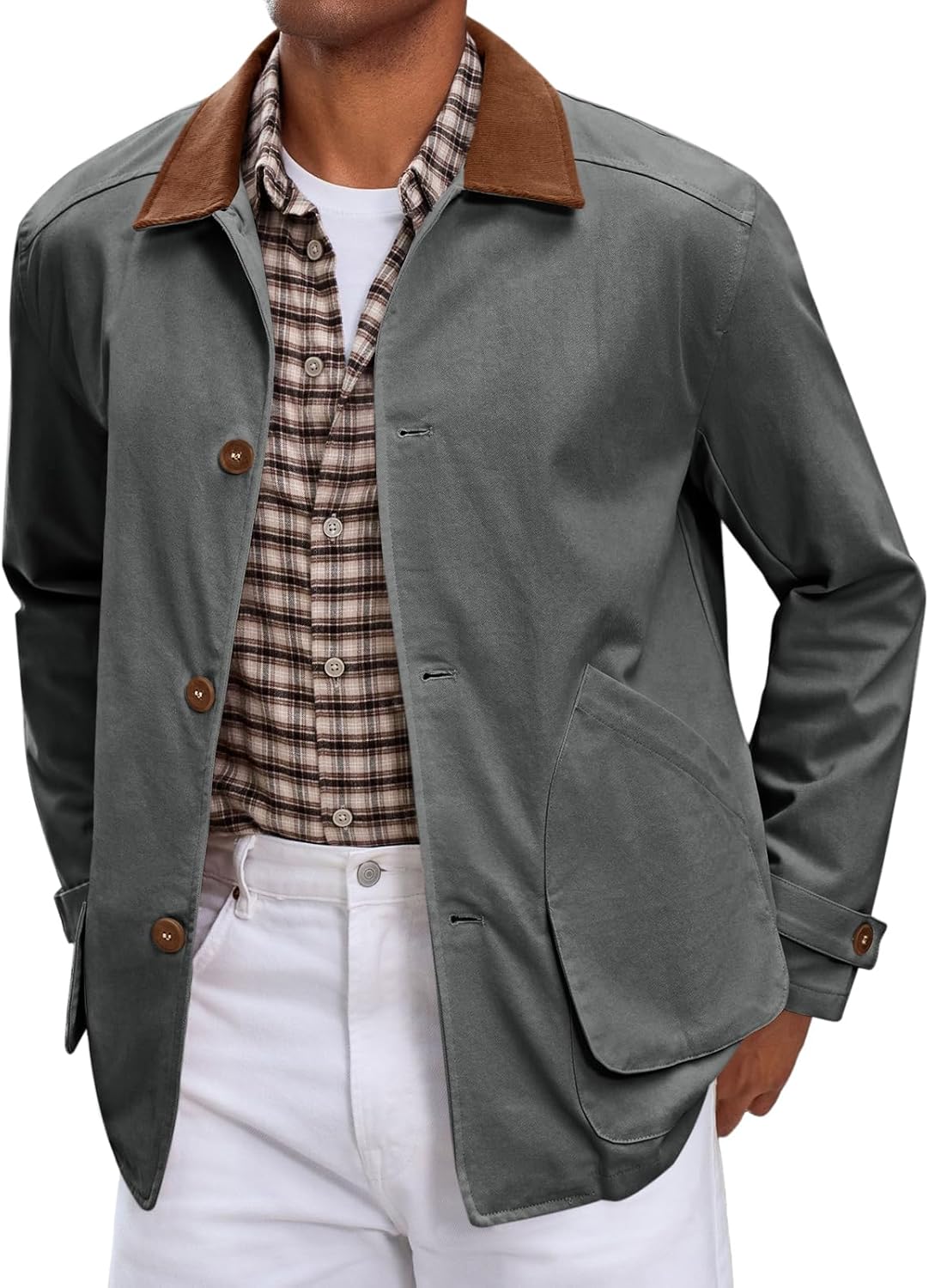Runcati Mens Lightweight Jackets Button Down Casual Cotton Barn Jacket Vintage Military Fall Outwear with Pockets