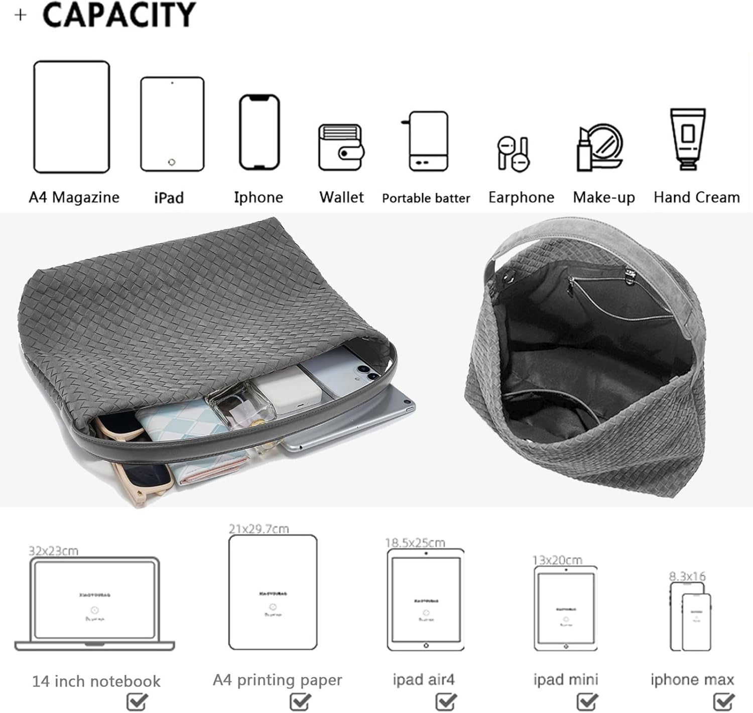 JINMANXUE Women Boston Bag, Woven Hobo Tote Handbag and Purses, Female Satchel Messenger Bags, Fashion Shoulder Crossbody Bag