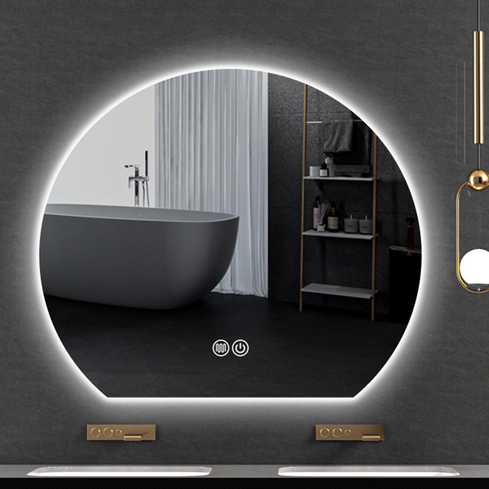 Half Circle Bathroom Mirror with LED Lights, Wall Mounted with Demister, HD bathroom vanity mirror, 3 Light Modes Mirror for Wall, with Touch Button (Silver, 90x80cm(35.4x31.9"))