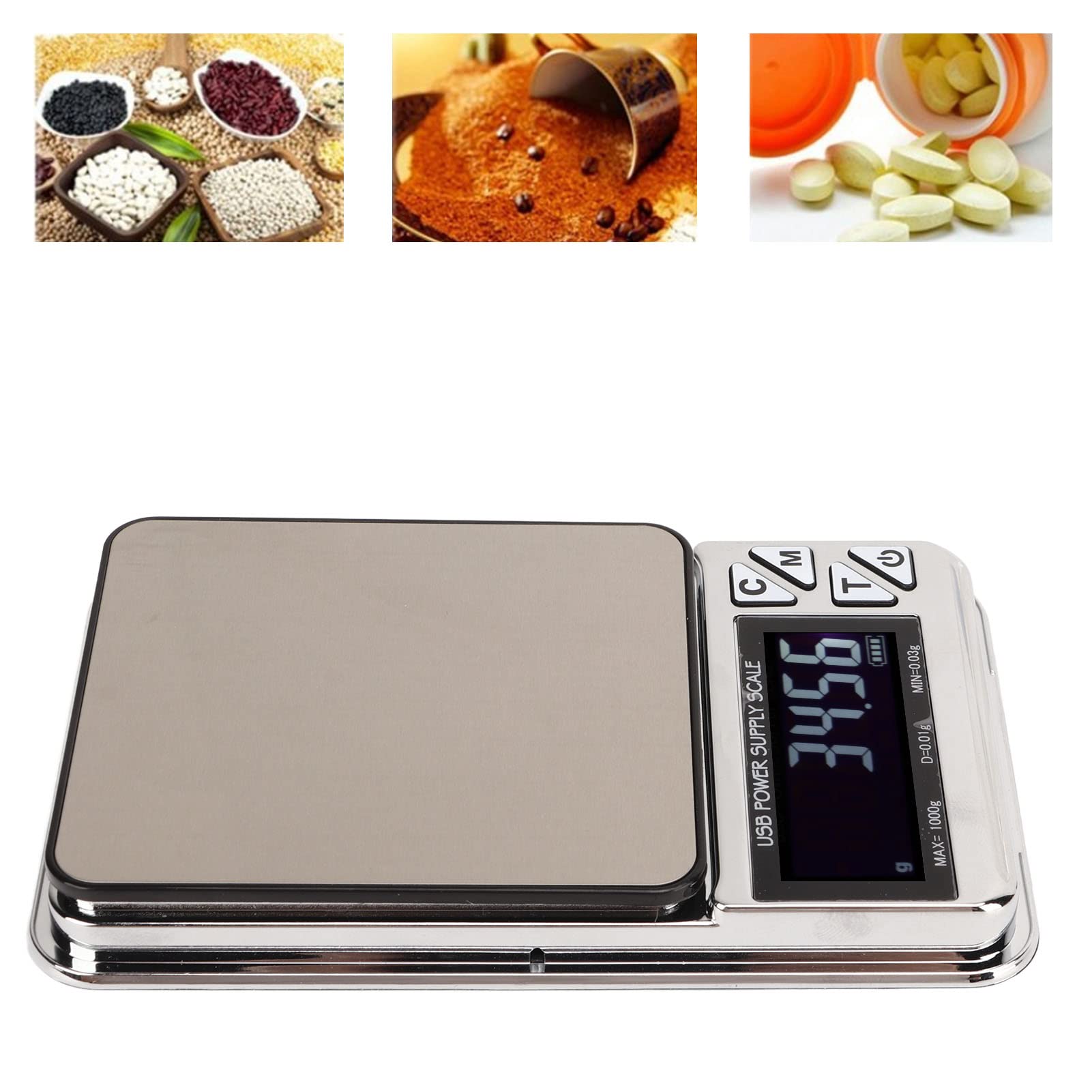 Balance Numérique Portable, 0.01g x 1000g USB Balance Electronique Plate Précise Mini Balance de Poche pour Bijoux en Or Objets de Collection Alimentation Herbes Café avec Sac de Stockage