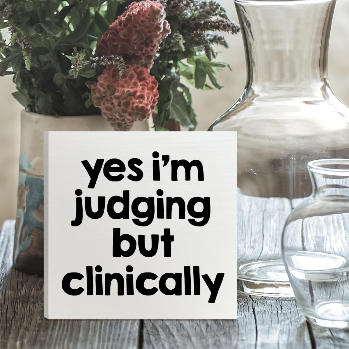 Yes I'm Judging But Clinically Funny Mental Health Wooden Box Sign Desk Decor, Gifts for Therapist Psychiatry Nurse, Sarcastic Humor Wood Box Sign Decorations for Therapists Psych Majors Meds image 4