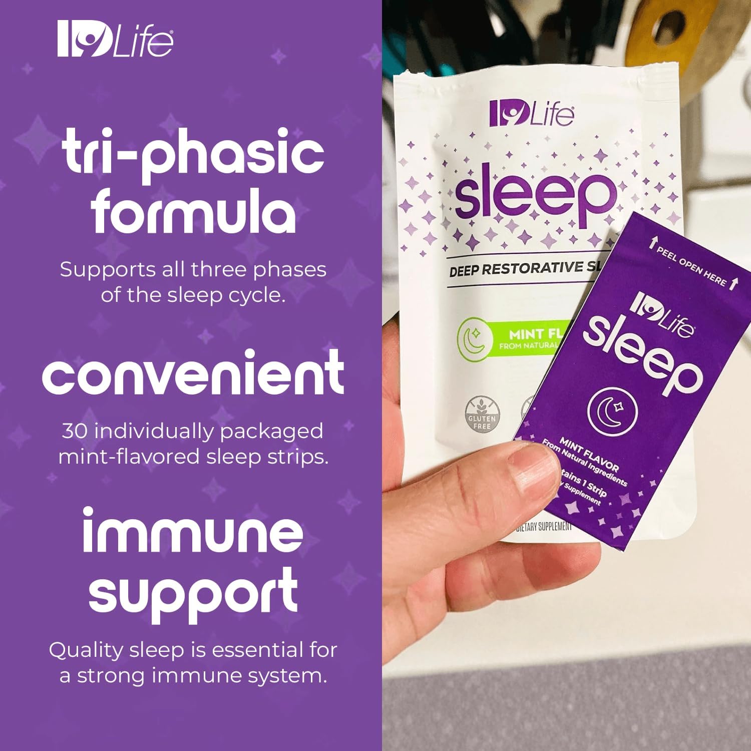 IDLife - Sleep Aid for Grown-Ups - Non-GMO - Non-Habit Forming - Gentle Blend with Melatonin, L-Theanine, and 5HTP - 30 Individually Wrapped Strips