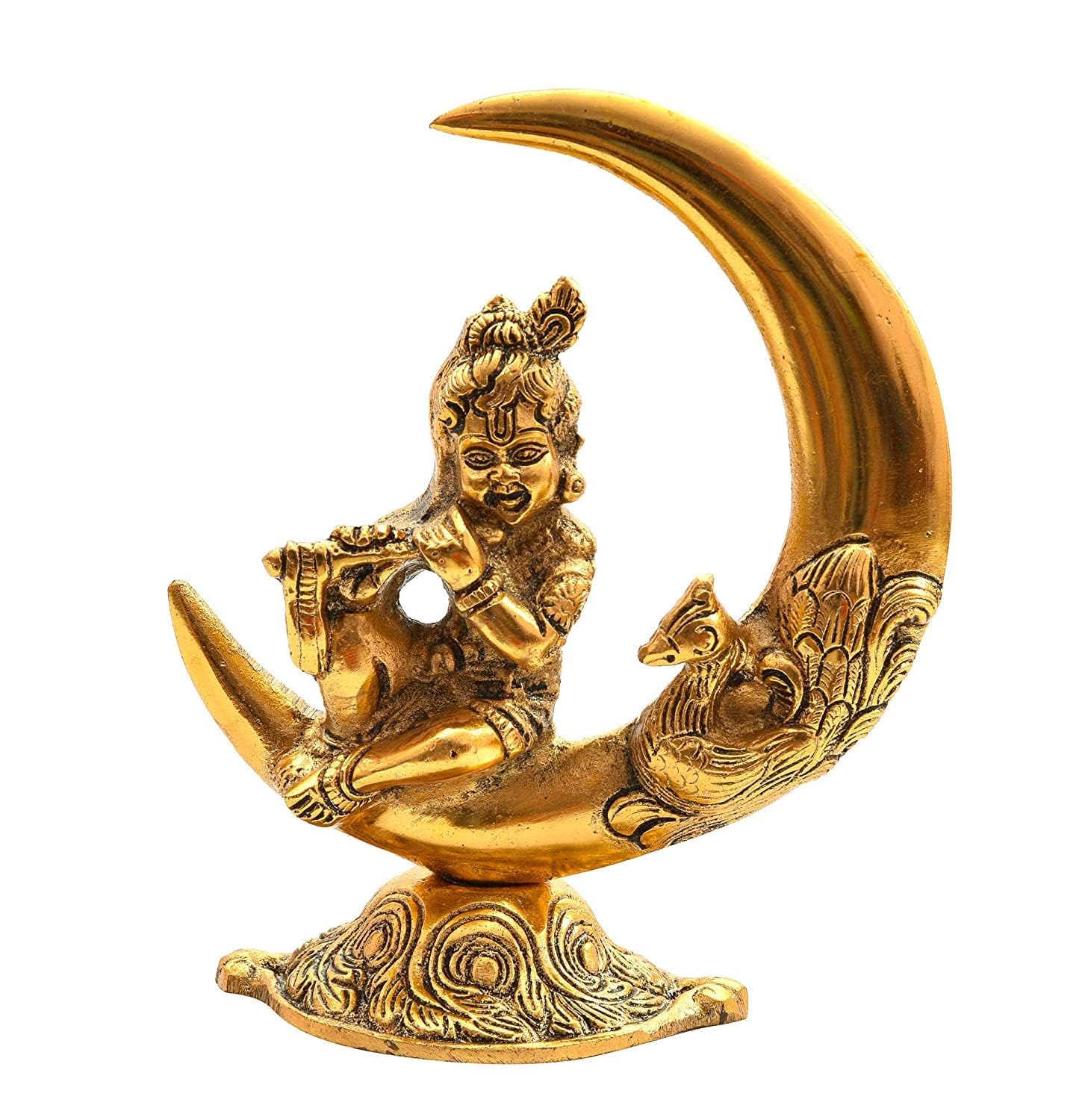 G K Enterprises Baby Krishna Idol Murti Statue for Home Puja Decor Gold Plated Krishna Idols on Moon Showpiece Decorative Gifts Decorative Showpiece