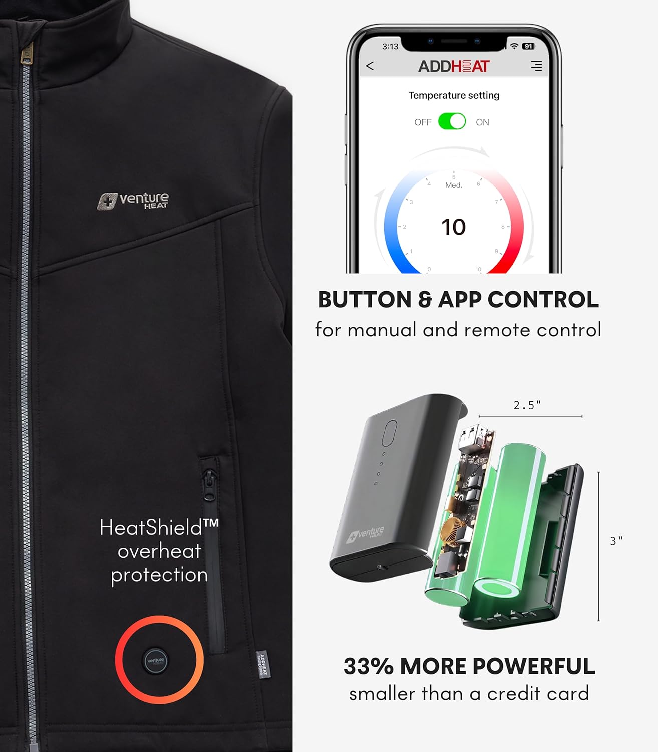 Venture Heat Men's Heated Jacket with Battery Included - High Powered Self Warming Coat, Softshell Water Resistant - Image 5