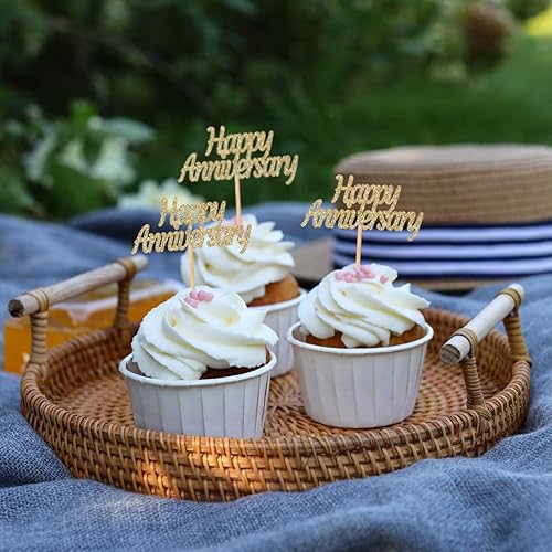 Miniatura 3 de 48 piezas de decoraciones de cupcakes con purpurina dorada clara para decoración de tartas de boda, aniversario, fiesta