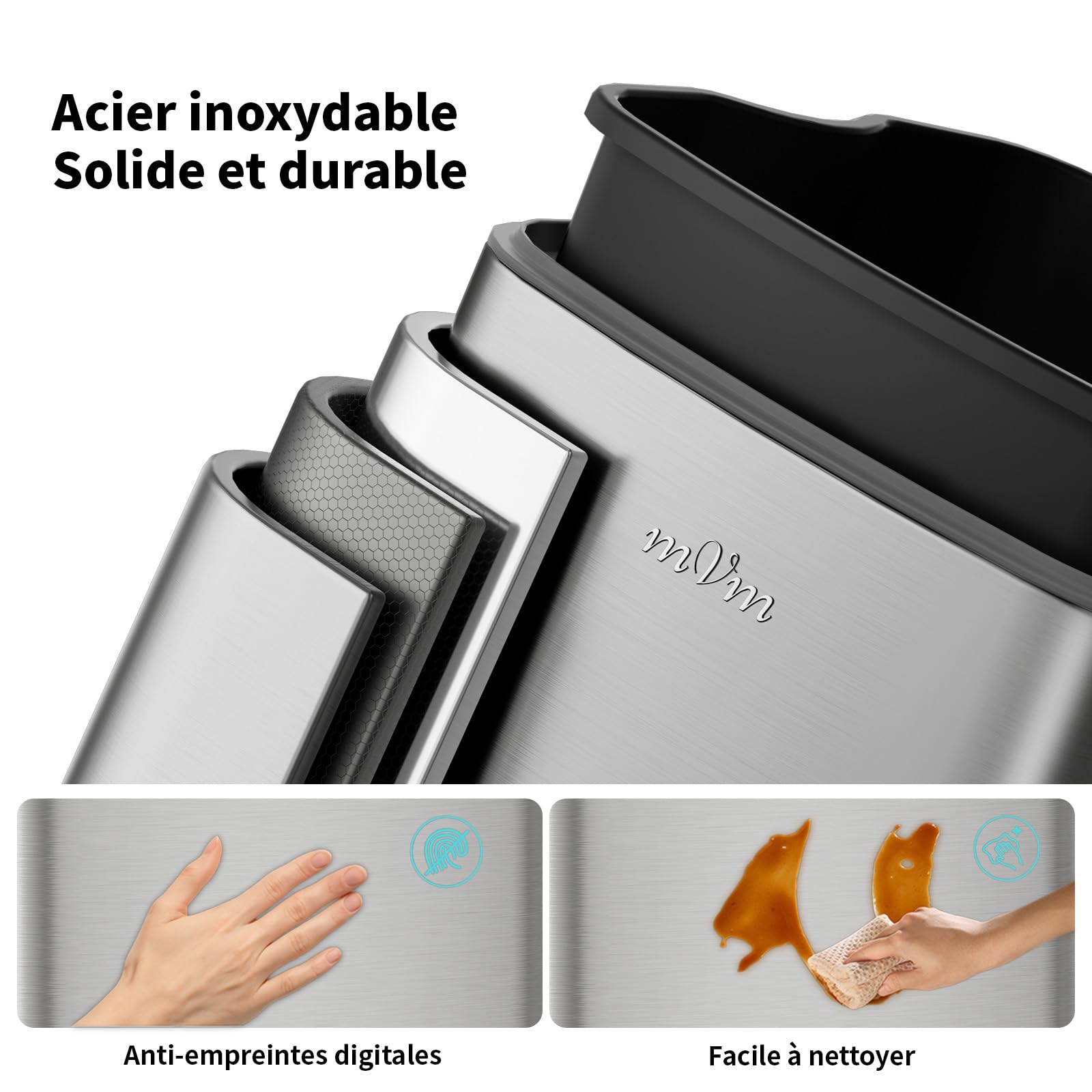 mVm Poubelle de cuisine, 20L avec Seau Intérieur,Poubelle à Pédale en Acier,Fermeture Douce et Maintien en Ouverture,pour cuisine, bureau, dortoir, maison, chambres
