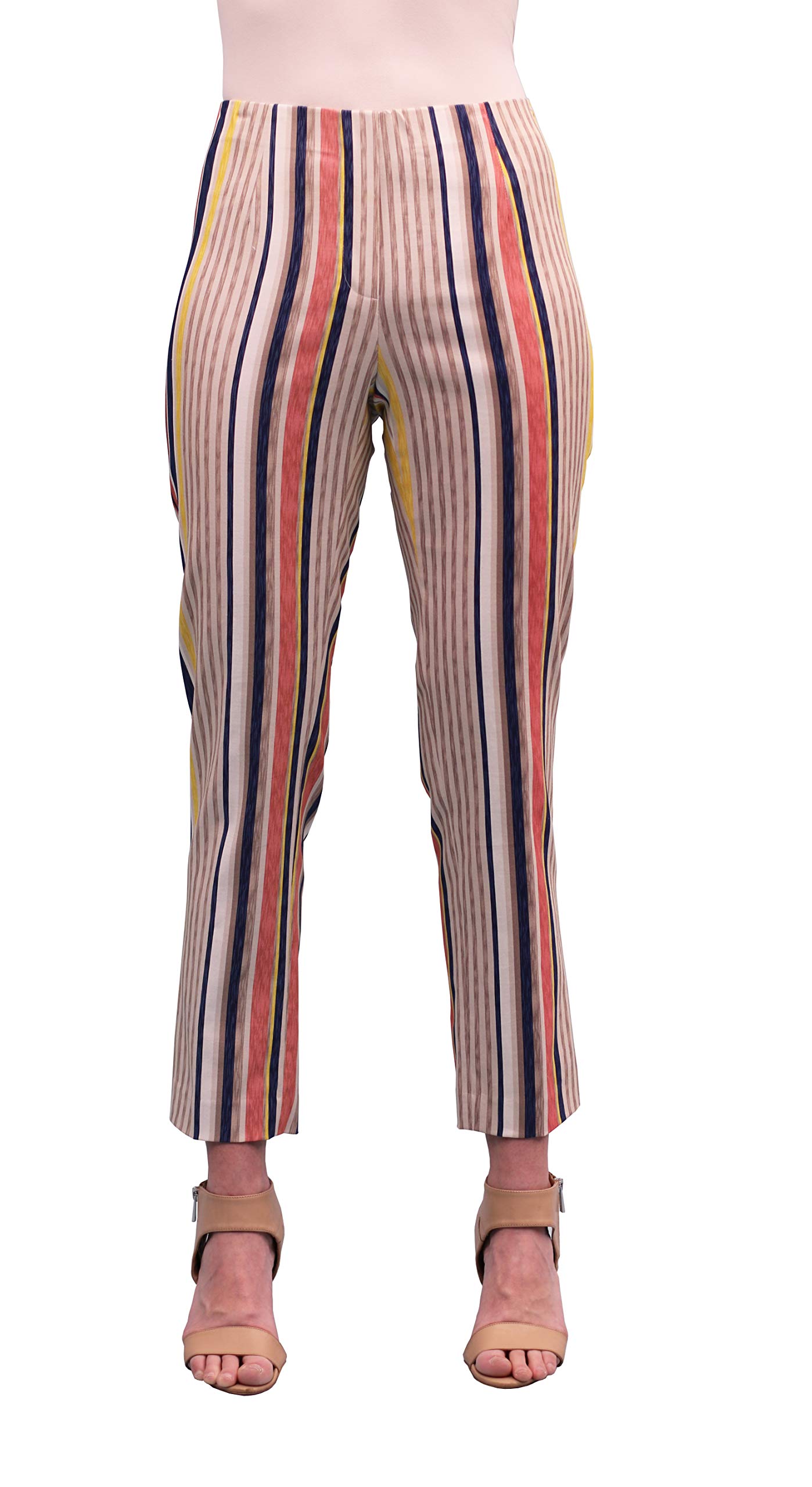 Lena Gabrielle Womens Spring Stretch Cropped Pull-on Pants Brushed Stripe Taupe