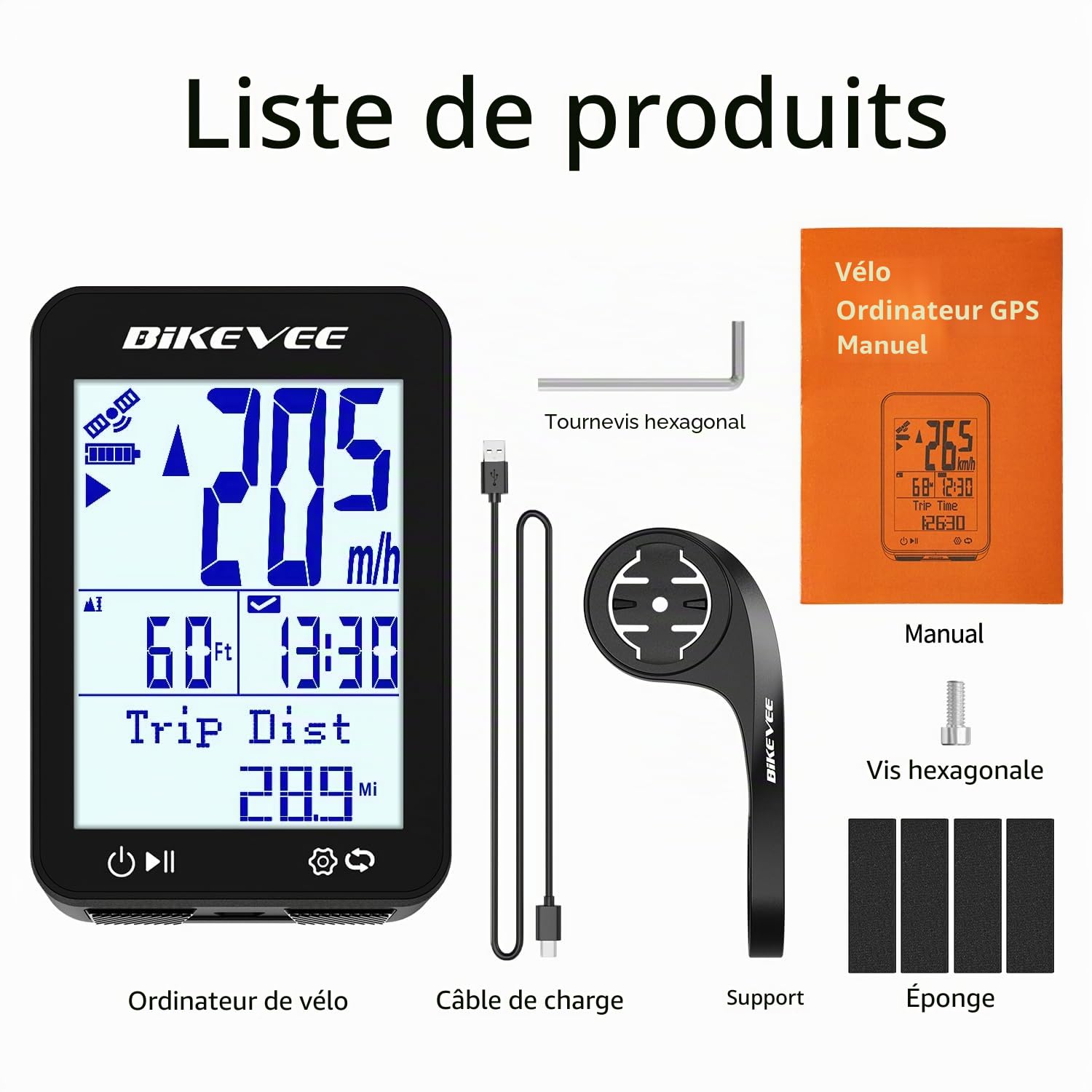 Compteur Vélo GPS sans Fil 9 Langues Étanche IPX7 Écran FSTN 2,4 Pouces Compteur VTT Vitesse Distance Altitude Autonomie 28H