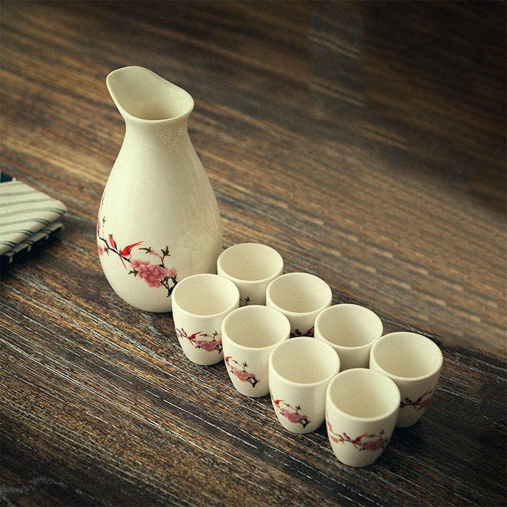 Sake Set Ink Wind Hand Painted Sake Set, Japanese Traditional Retro Porcelain Crafts, 9 Pieces GYL24824