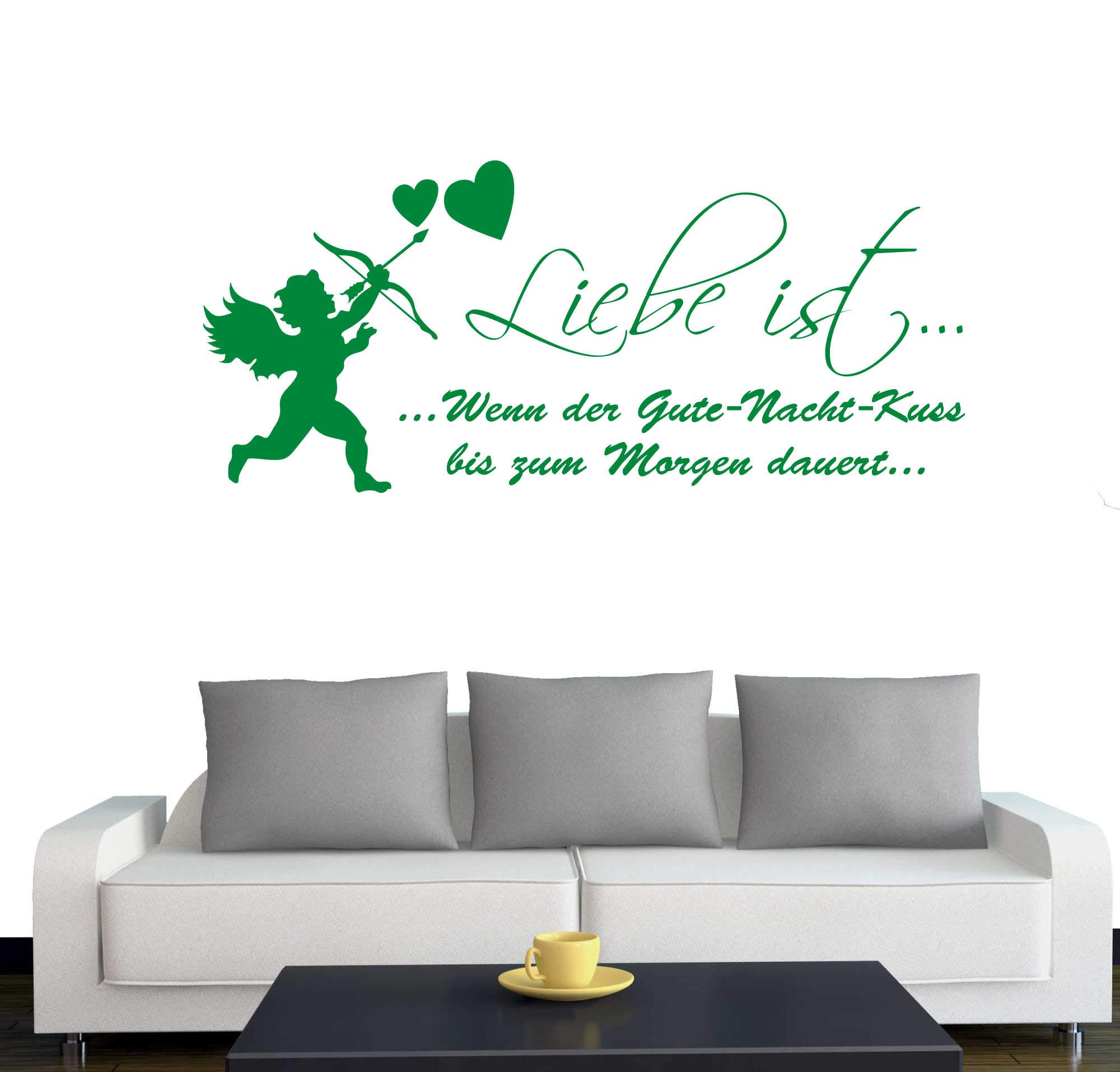Wandtattoo 'Liebe Ist...' – Gute-Nacht-Kuss Motiv, 120x54 Cm, Schwarz, Selbstklebend