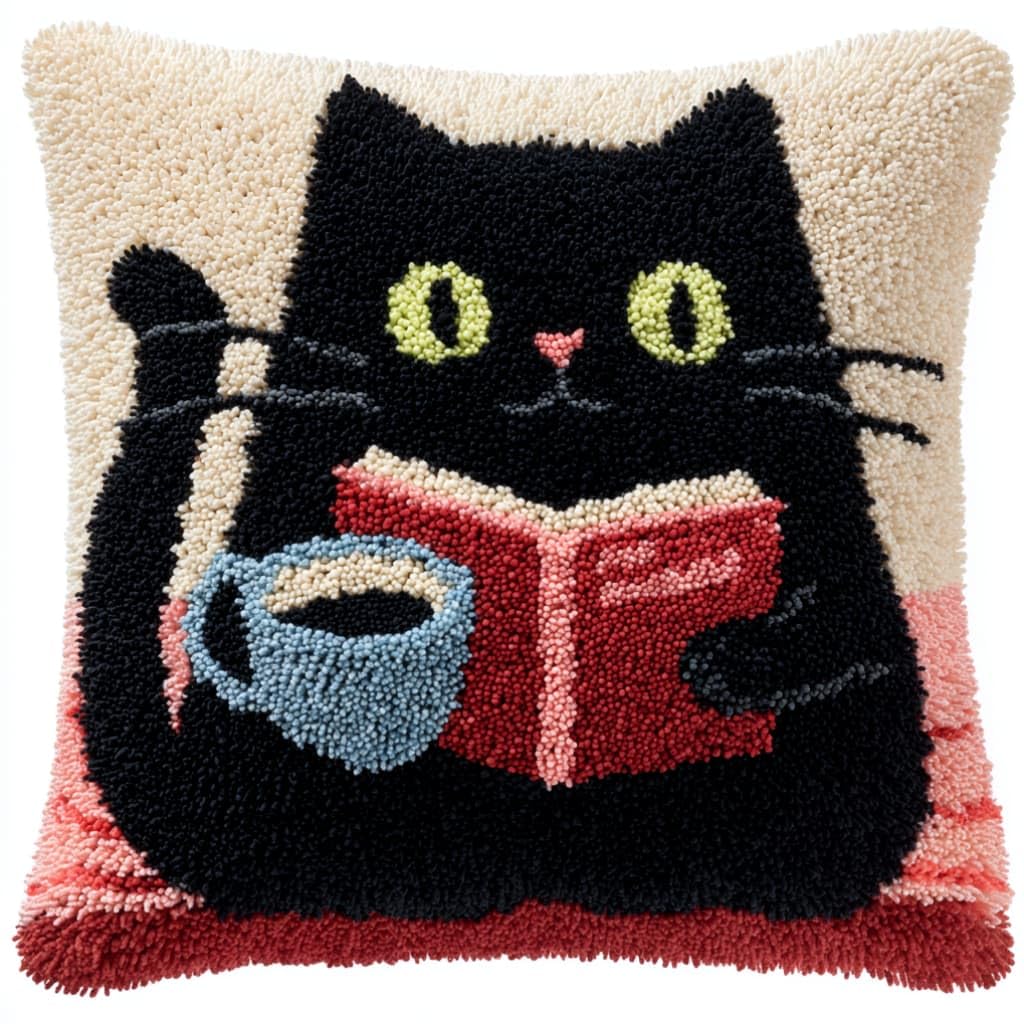 AxiangziK Latch Hook Pillow Kit for Adults,Cat 43X43Cm Handmade Embroidery Kits,Cross Stitch Sofa Cushion Cover with Crochet Yarn for Beginners and Home Decor