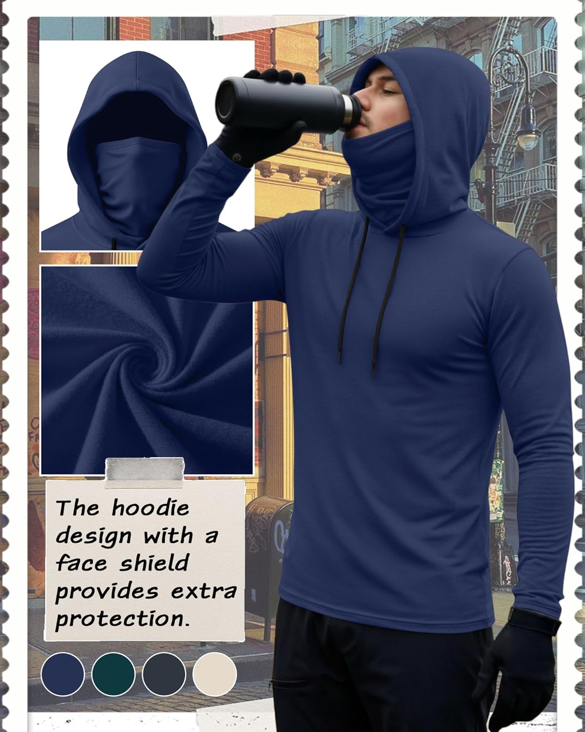 4 Pack Men's Compression Hoodies with Mask Sweatshirt Long Sleeve Workout Sports Base Layer Active Running Pullover - Image 5