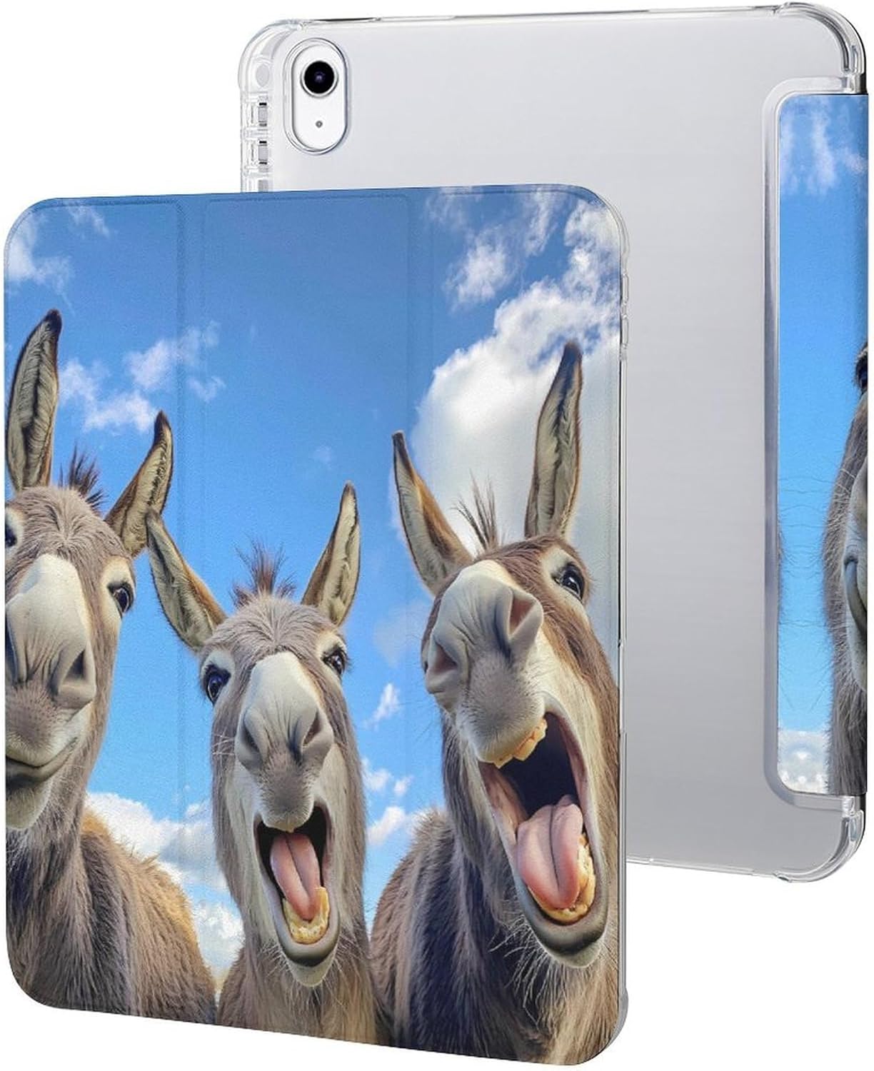 Funny Three Donkeys Tablet Case with Pencil Holder Compatible with iPad 9th/ 8th/ 7th Lightweight Hard Protective Cover