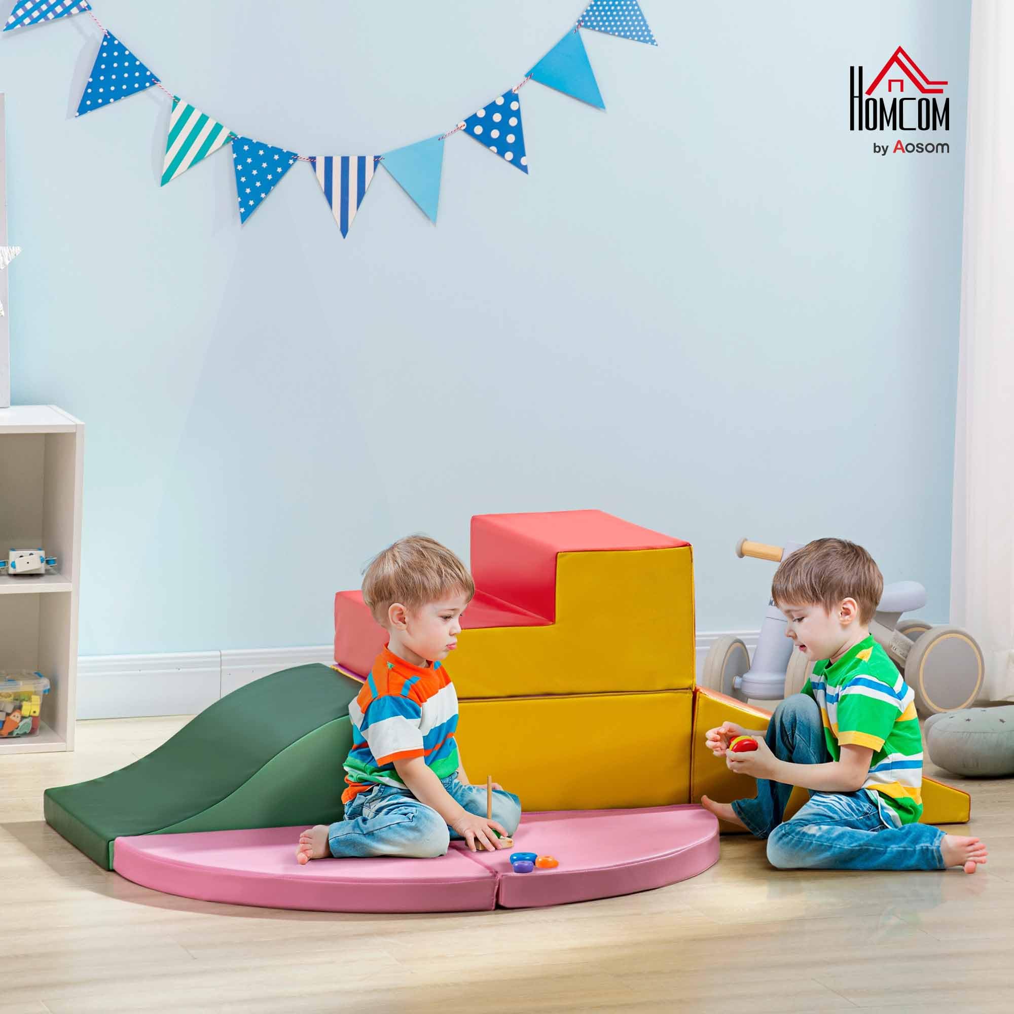 HOMCOM Juego de 6 de Bloques de Espuma para Niños Bloques de Construcción Grandes Figuras de Construcción Juguete para Aprendizaje para Escalar y Gatear Multicolor