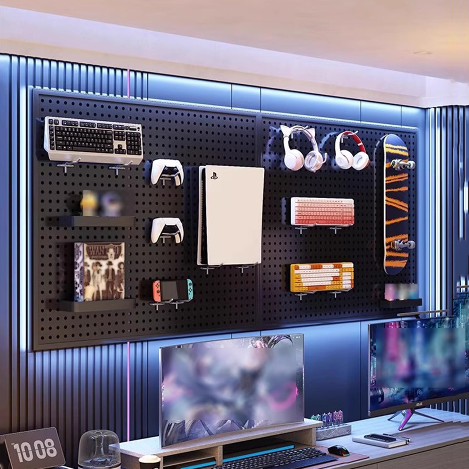 Metalowy uchwyt ścienny do montażu na ścianie garaż nizer zestaw z wyświetlaczem szary 40 x 60 cm ściana kontrola pegboard