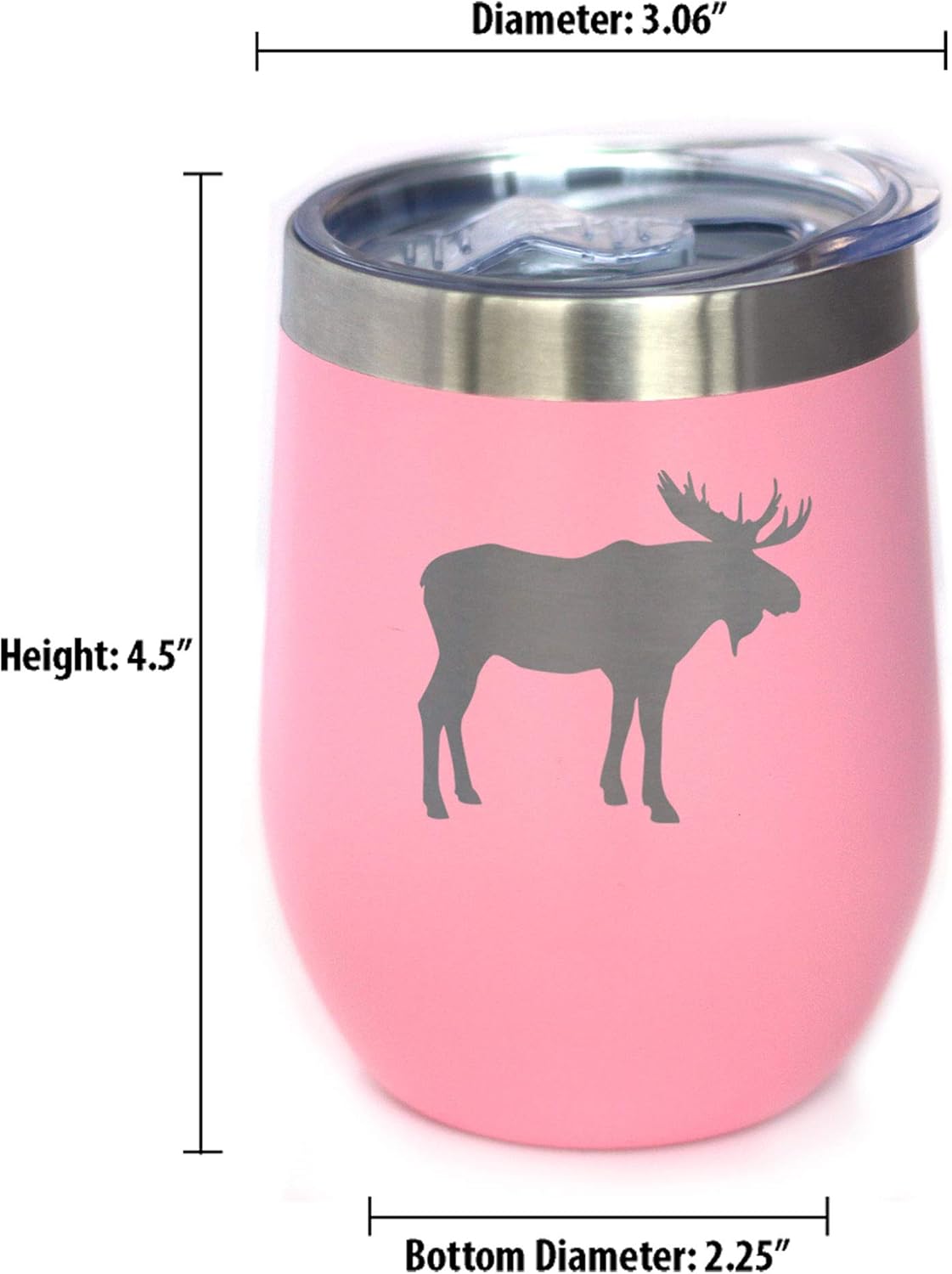 Bevvee Moose Wine Tumbler with Sliding Lid - Stemless Stainless Steel Insulated Cup - Cute Outdoor Camping Mug - Pink - Image 5