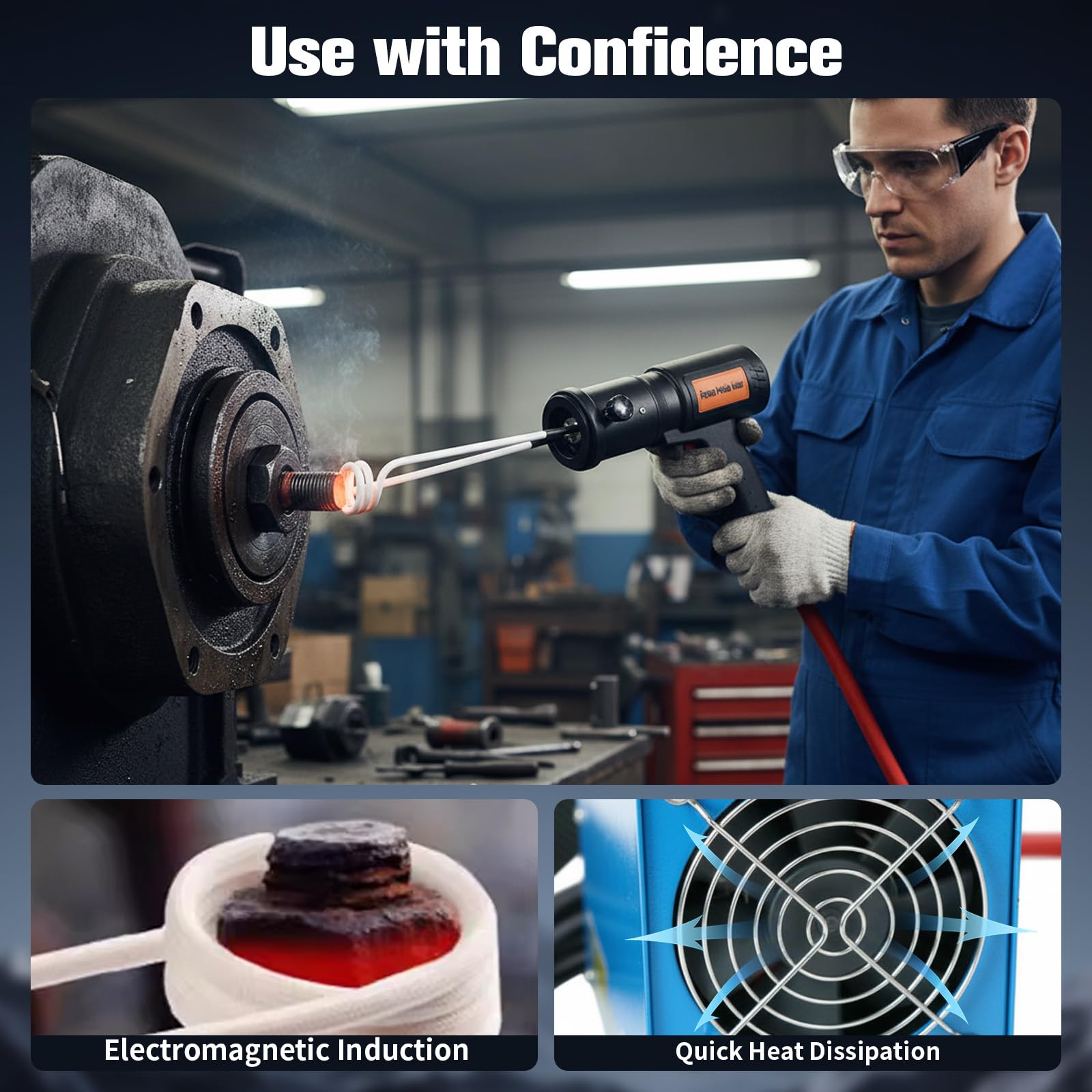 Chauffage magnétique à induction 1500 W pour voiture, sans flamme, chauffe-induction avec 4 bobines de chauffage, desserrage de vis pour induction