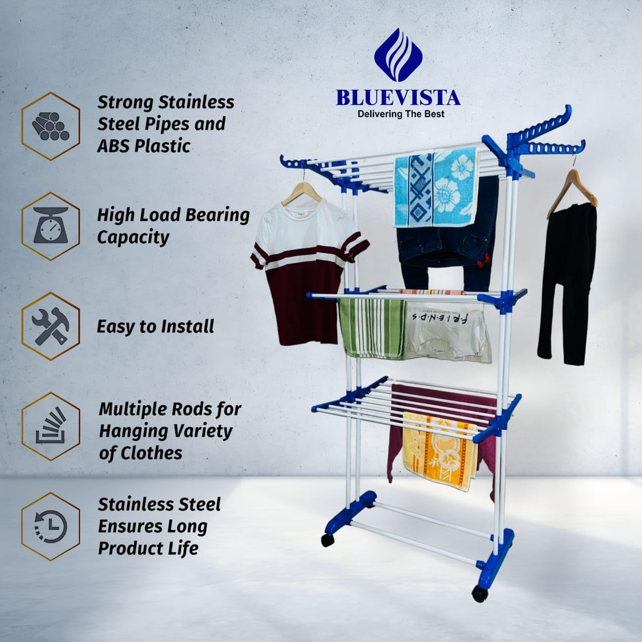 Royal White Double Pole Supported Cloth Drying Stand with Wheels | White | Cloth Dryer Stand Foldable for Balcony (3 Layer) offers donot miss 4 Royal White Double Pole Supported Cloth Drying Stand with Wheels | White | Cloth Dryer Stand Foldable for Balcony (3 Layer) offers donot miss