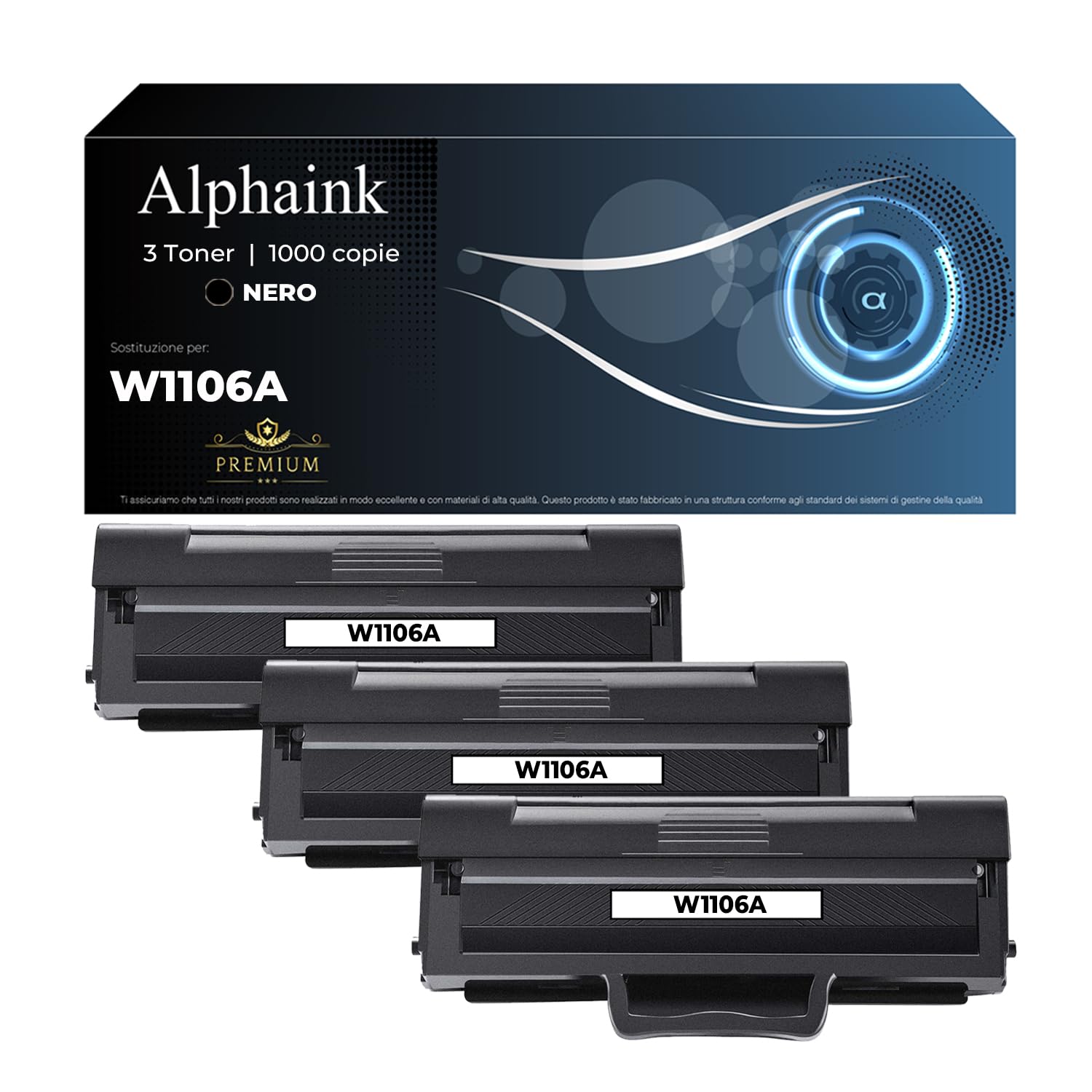 alphaink 3 Toner Compatibile (CON CHIP) per HP 106A W1106A per Laser 107a 107r 107w per MFP 135a 135r 135w 135wg 137fnw 137fwg Compatibili (3 Nero, Con Chip)