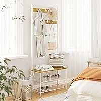 Vista 3 de Árbol de pasillo con banco y almacenamiento para zapatos, perchero para zapatos de 3 en 1, perchero de pie de madera independiente con marco