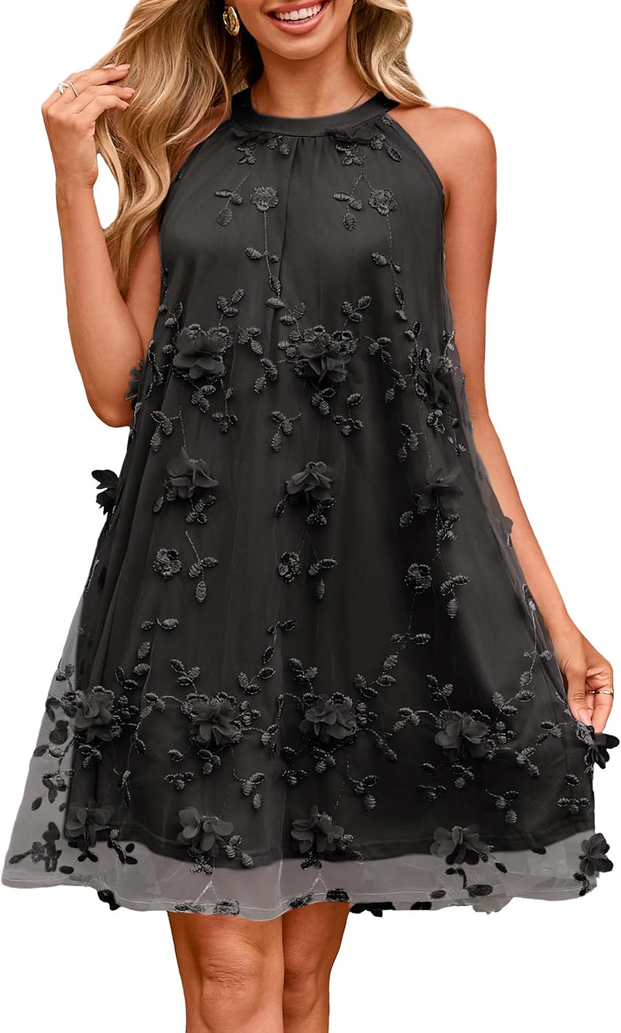 Simplee Women Halter Summer Dress Sleeveless Wedding Guest Tulle Mini Dress Flowy Party Cocktail Short Dresses 2026