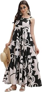 GRECIILOOKS Women's Printed Long Maxi Dress | Sleeveless Layered Dress for Summer Styling | Elegant Boho Dress for Women |... Price In India