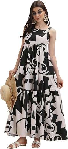 GRECIILOOKS Women's Printed Long Maxi Dress | Sleeveless Layered Dress for Summer Styling | Elegant Boho Dress for Women |...