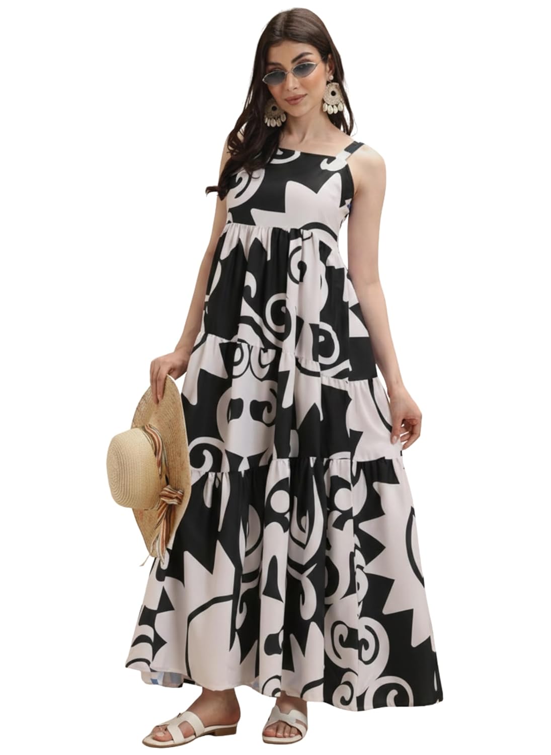 GRECIILOOKS Women’s Printed Long Maxi Dress | Sleeveless Layered Dress for Summer Styling | Elegant Boho Dress for Women | Casual Beach Vacation Maxi Outfit