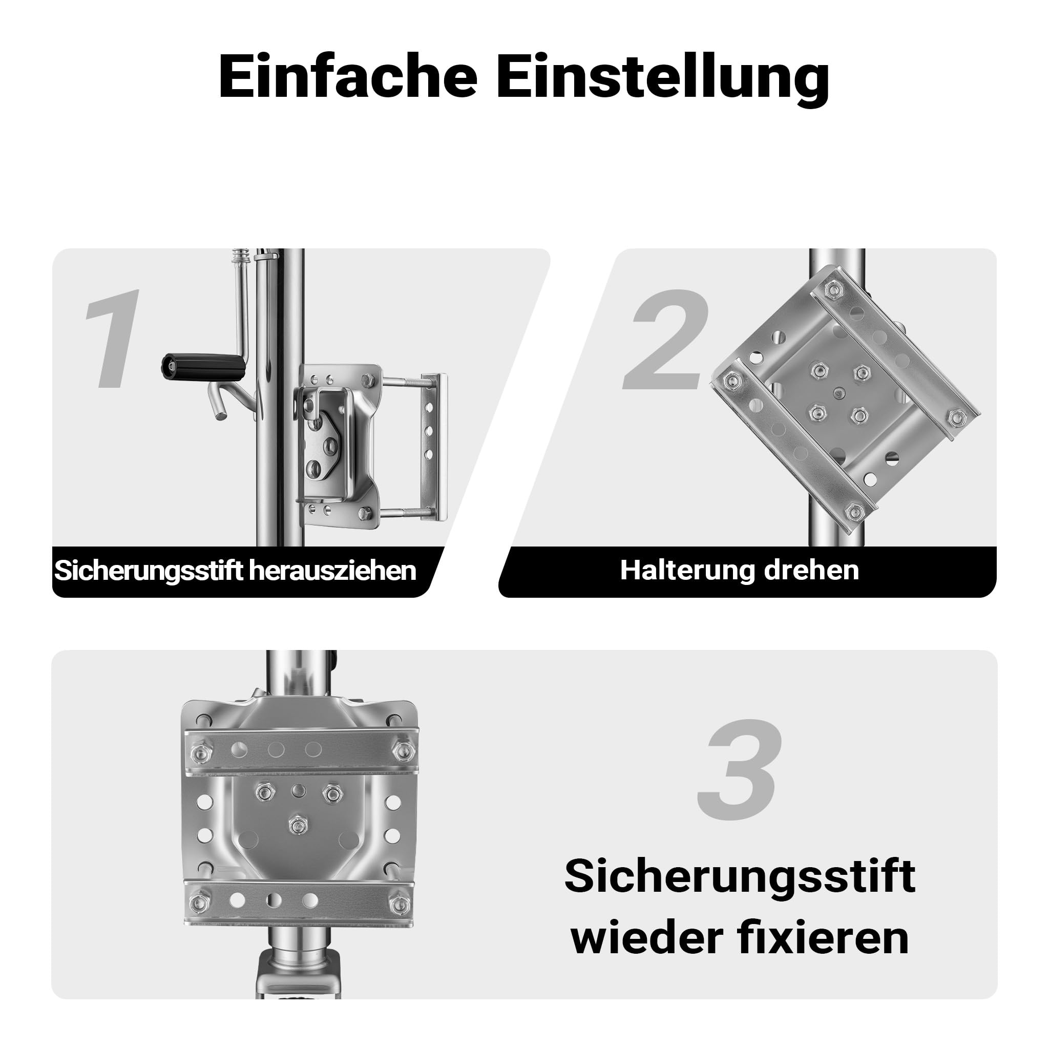 XPOtool Schwerlast Stützrad bis 540 kg, Anhängerstütze mit bis zu 260 mm Hubhöhe, Stützlast Bugrad mit Halterung für PKW und Anhänger mit Kurbel