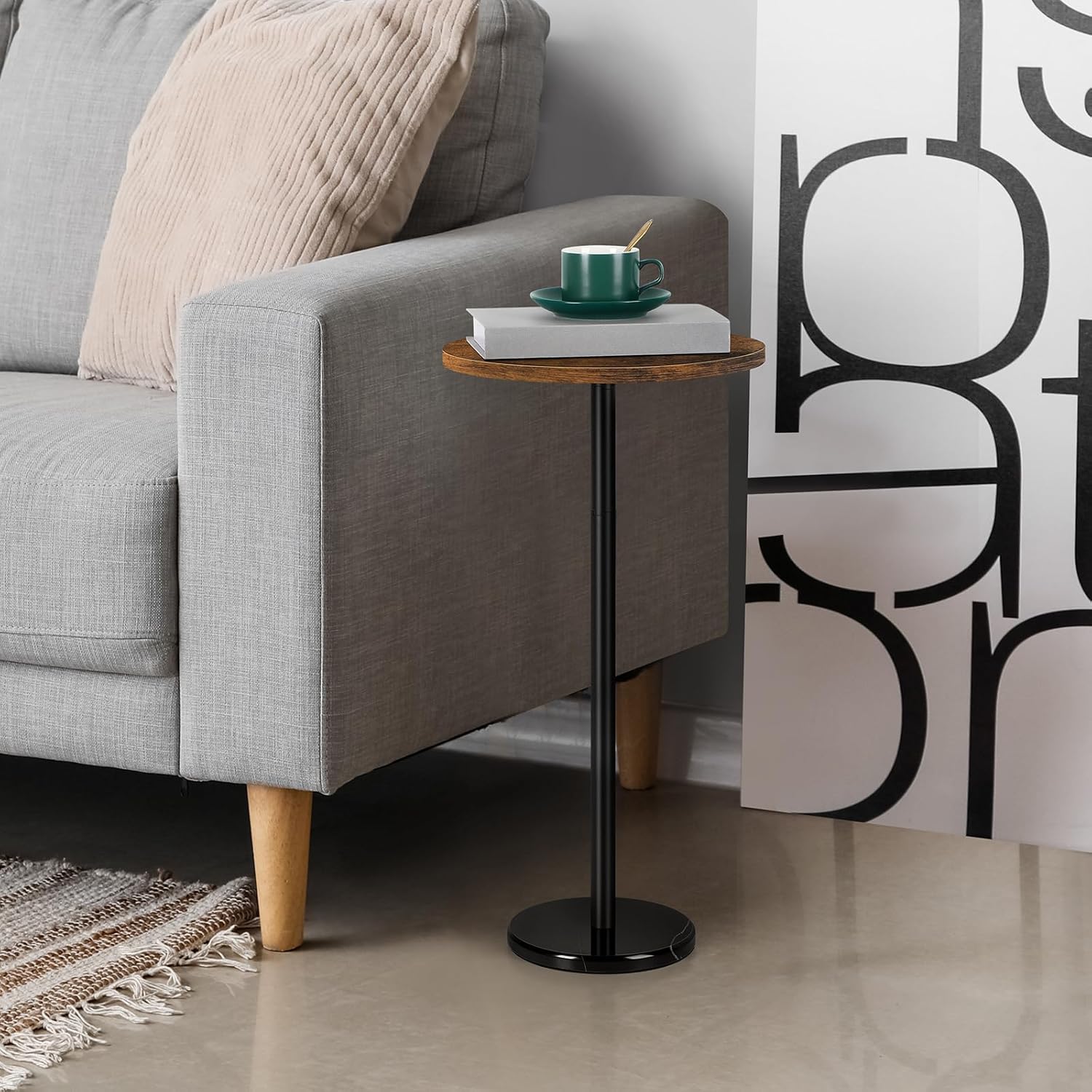 BTY Small Round Side Table Set of 2 Weighted Base End Table Cocktail Table Martini Table with Pedestal Accent for Small Spaces Bedroom Brown and Black