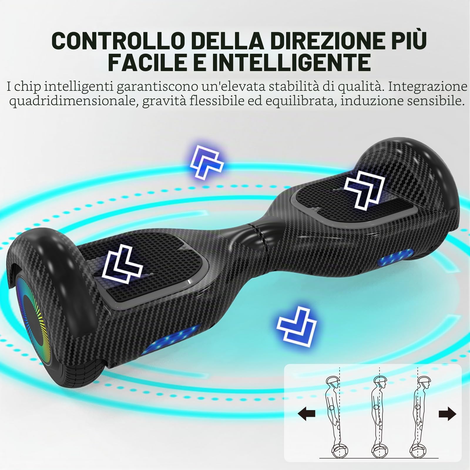 Hoverboard 6,5 pollici con altoparlante Bluetooth Scooter autobilanciato, motore colorato, luci a LED per bambini