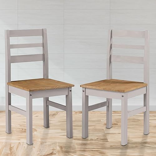 Silla de comedor de madera maciza, silla de cocina sin brazos con respaldo de escalera, juego de 2 ideal para sala de estar, baño, entrada,
