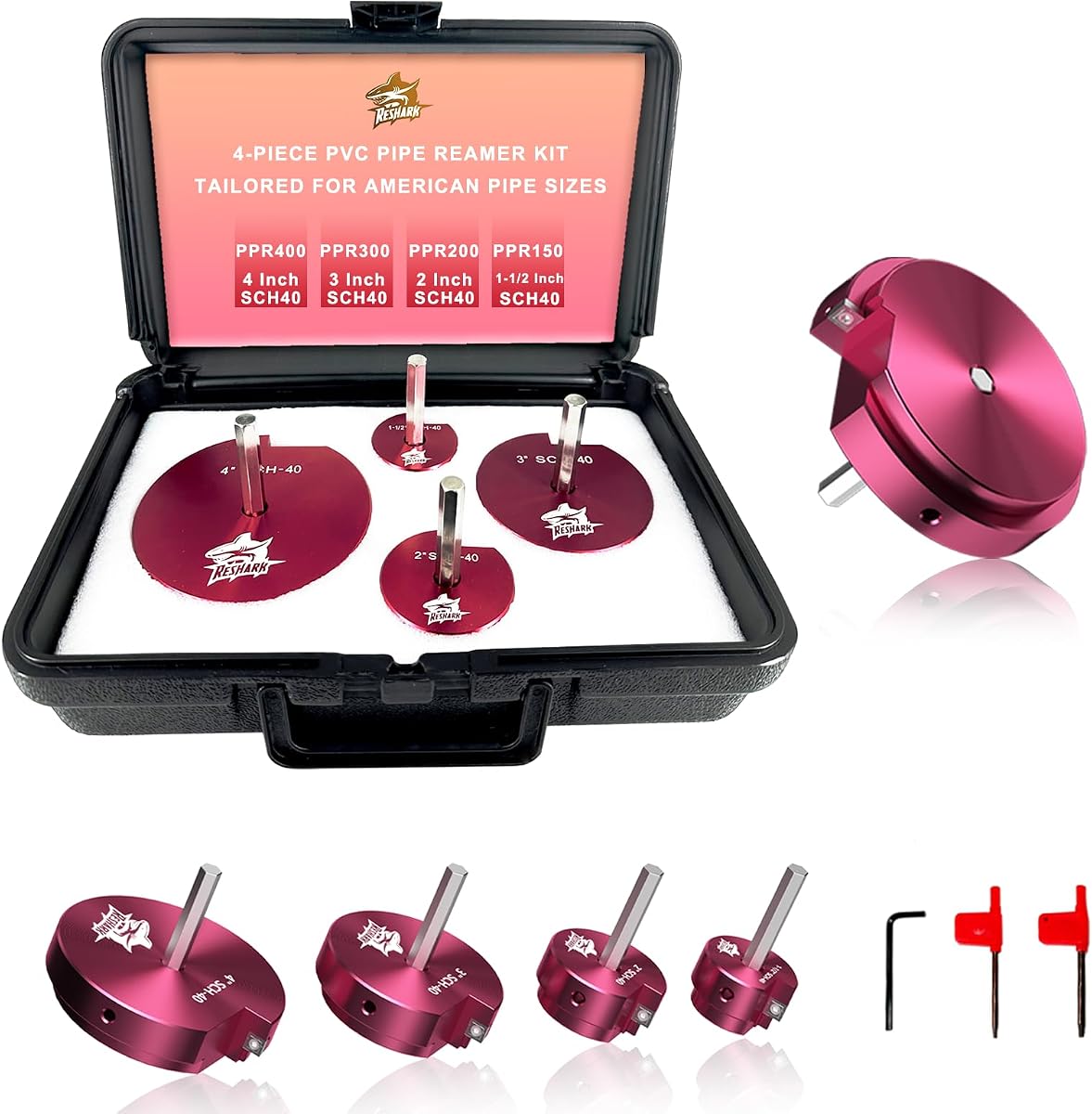 4 Pcs PVC Pipe Reamer Kit, PVC Fitting Saver Socket Saver Tool | Plastic Pipe Fitting Reamer Saver Socket Plumbing Tool Includes 1 1/2''-4'' for Schedule 40 Fits Standard 1/2" Drill