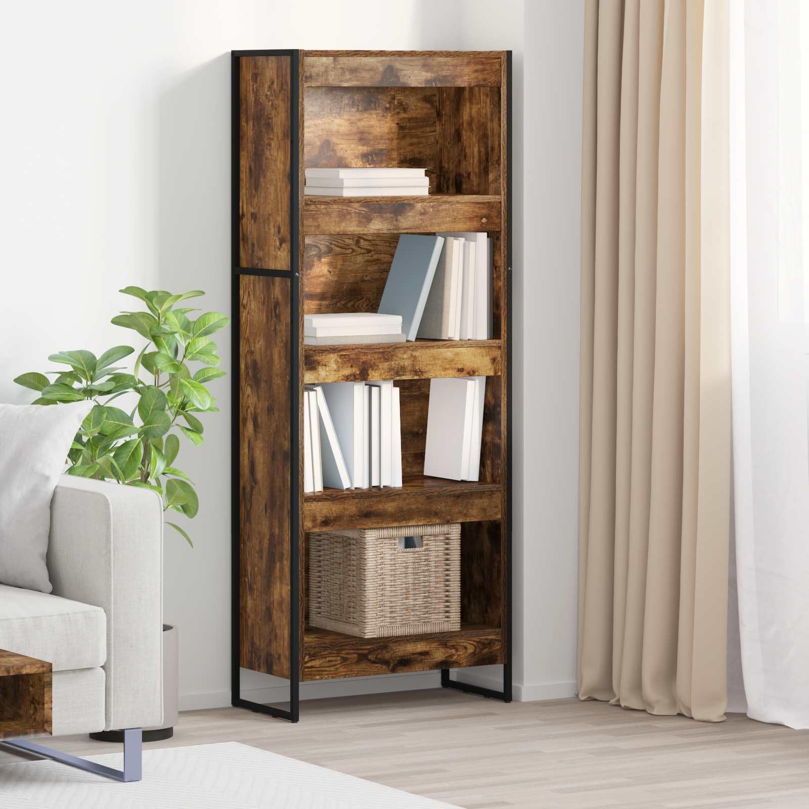 Raucharbe Regał na książki 60 x 30 x 155 cm, przemysłowy regał stojący z materiału drewnopochodnego z 3 półkami, stabilny do salonu, biura, sypialni