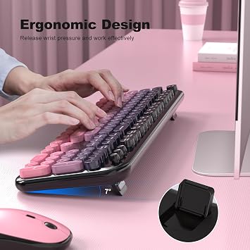 Atelus Wireless Keyboard Mouse Combo, Typewriter Full Size Keyboard with Number Pad and 2 in 1 USB Connected Mouse for PC Computer Laptop Desktop Windows 7 8 10 11 (Berry Pink)