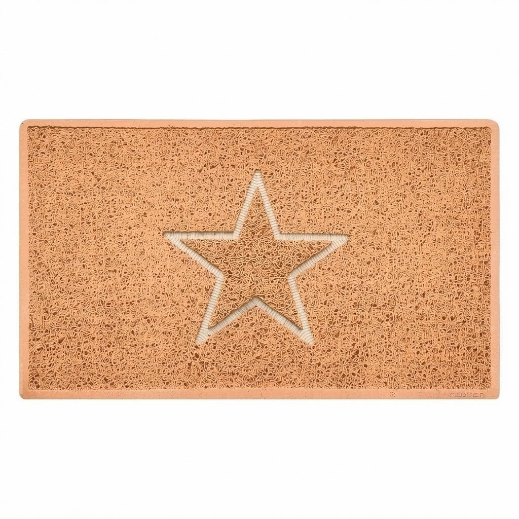 Nicoman Beige Star Shape Embossed Entrance Door Mat Non Slip Dirt Trapper Pvc Spaghetti Mat With Rubber Base, Jet Washable Quick Drying Doormat Indoor Or Outdoor - (Medium, 75 X 44Cm)