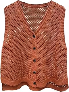 Chaleco de punto para mujer, para primavera, otoño, suéter ahuecado, sin mangas, cárdigan suelto, color rojo, talla XL, rosso, M