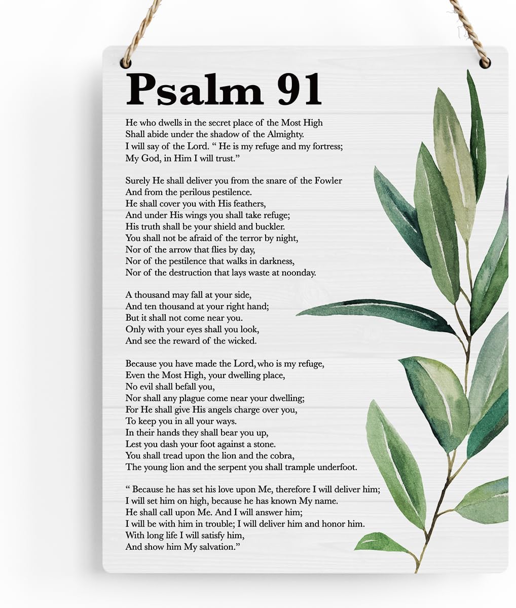 Inspirational Scripture Wall Art Bible Verses Psalm 91 Wall Decor Christian Wall Art Decor Prayer Room Decor Religious Gifts, Wooden Sign for Home Office Nursery Bathroom Decoration 8x10 Inches