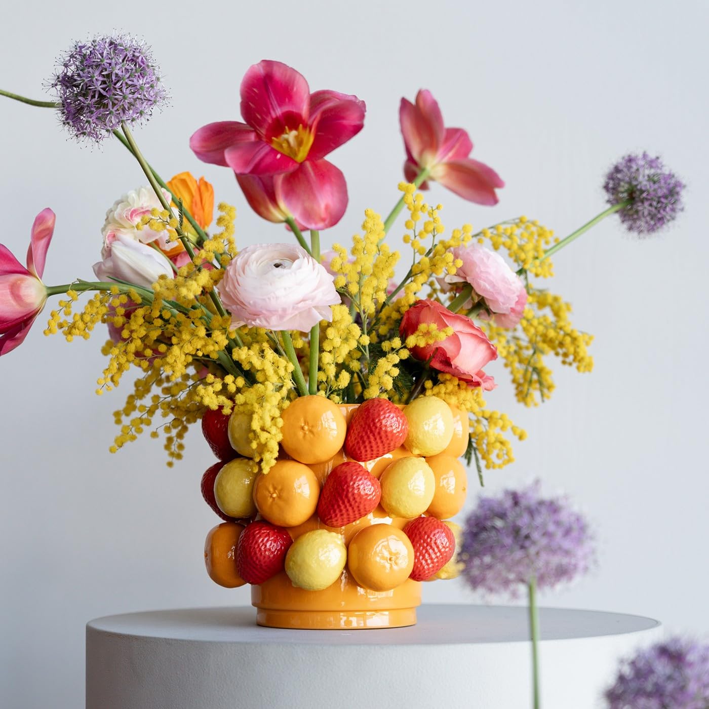 Kare Design Vaso Fruit Parade, giallo/rosso, altezza 20 cm, porcellana, vaso per fiori, vaso da tavolo, soggiorno