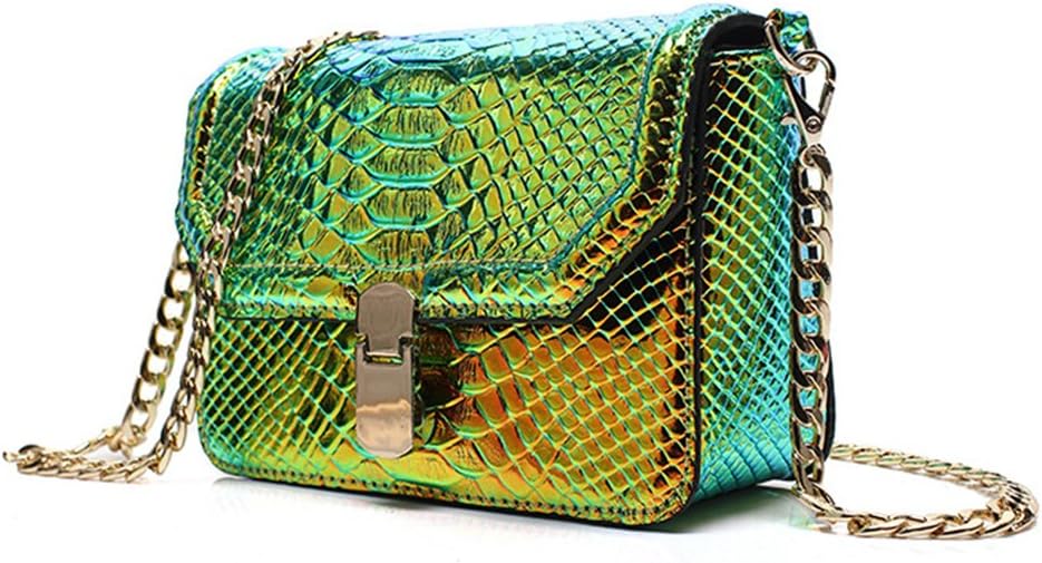 Holographic Snakeskin Crossbody Bag Shoulder Bag Women's Hologram Leather Purse (L Green)