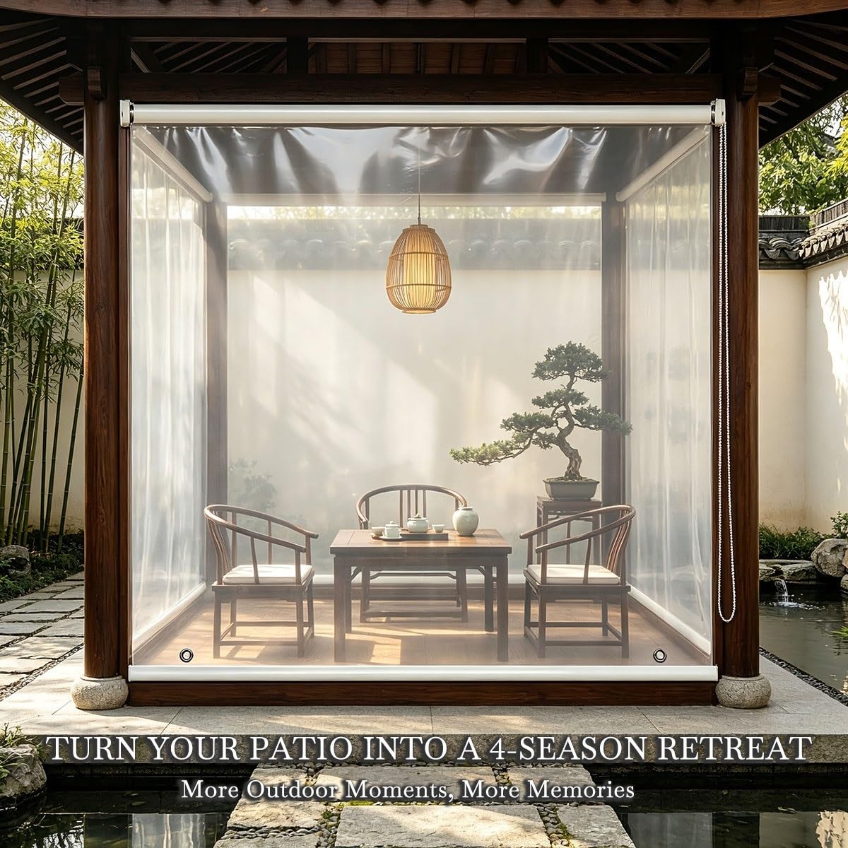 Generico Tenda Avvolgibile PVC Trasparente Esterno, Tenda Patio 220cm | Tenda a Rullo in Vinile Impermeabile per Balcone e Gazebo, Isolante(B150xH220cm)
